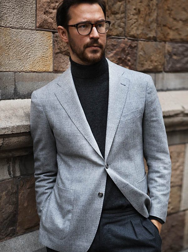 cách phối quần áo lạnh mùa Đông - roll neck + suit - ELLE Man