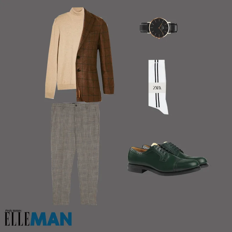 outfit 3 - cách phối trang phục màu nâu đất có áo blazer