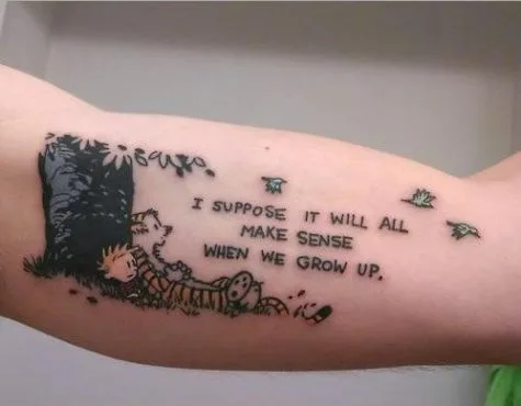 Hình xăm với câu nói và hình ảnh từ bộ phim Calvin & Hobbes