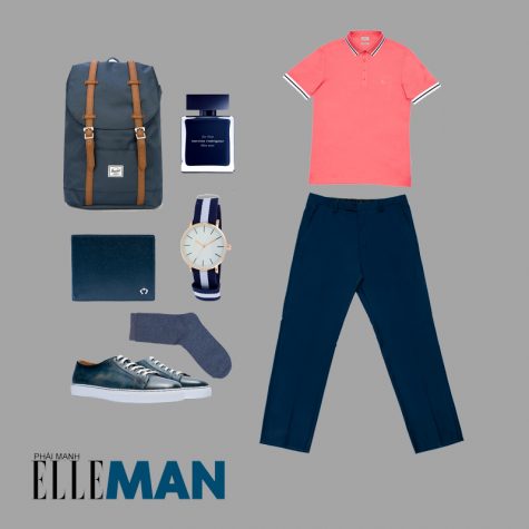 Style Canlendar Áo polo nam living coral quần túi navy 4